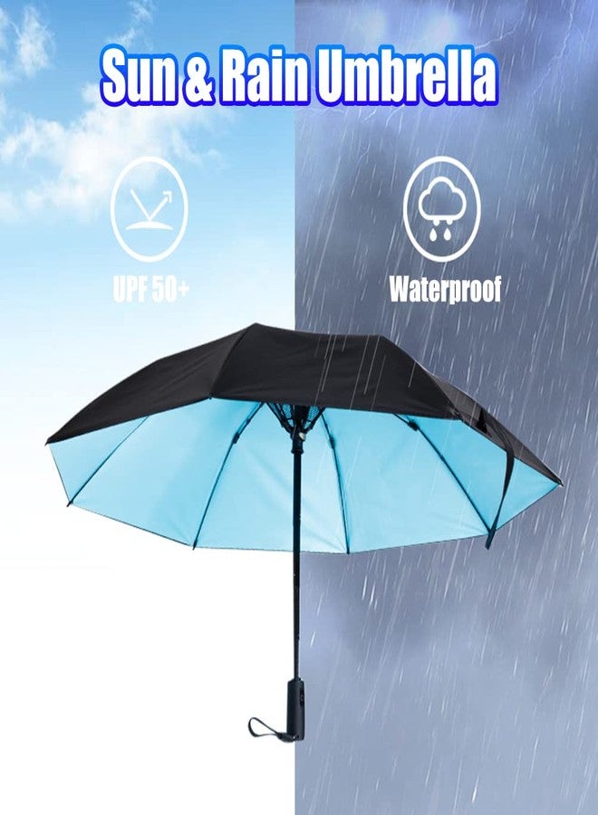WOOLALA 【2023 Newly】 UV Sun Umbrella with Fan, Portable Cooling Fan Umbrella UPF 50+ Foldable Umbrella for Sun & Rain, USB Rechargeable Travel Umbrella Personal Fan for Heatstroke, Hot Days, Blue - Image 4