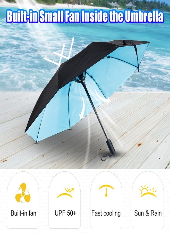 WOOLALA 【2023 Newly】 UV Sun Umbrella with Fan, Portable Cooling Fan Umbrella UPF 50+ Foldable Umbrella for Sun & Rain, USB Rechargeable Travel Umbrella Personal Fan for Heatstroke, Hot Days, Blue - Image 3