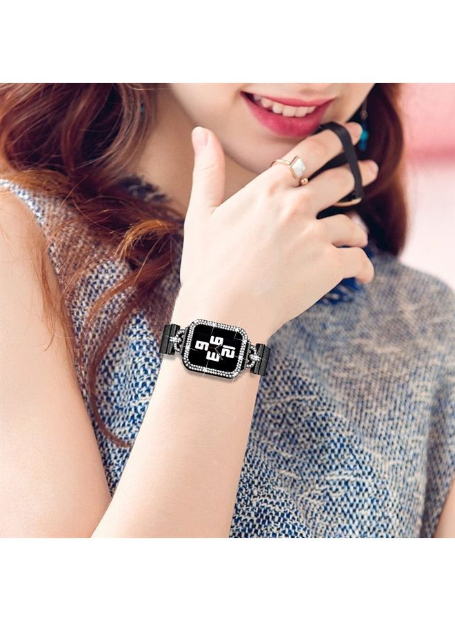 JOYOZY Magnetic Band Compatible with Apple Watch Band 38mm 40mm 41mm 42mm 44mm 45mm Milanese Strap with Bling Case and Screen Protector, Dressy Stainless Steel iWatch Loop for Women (Black 38mm) - Image 4