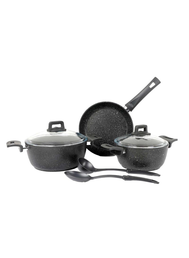 GIGILLI Non Stick Aluminium Cookware Set, 7pcs, Black Granite