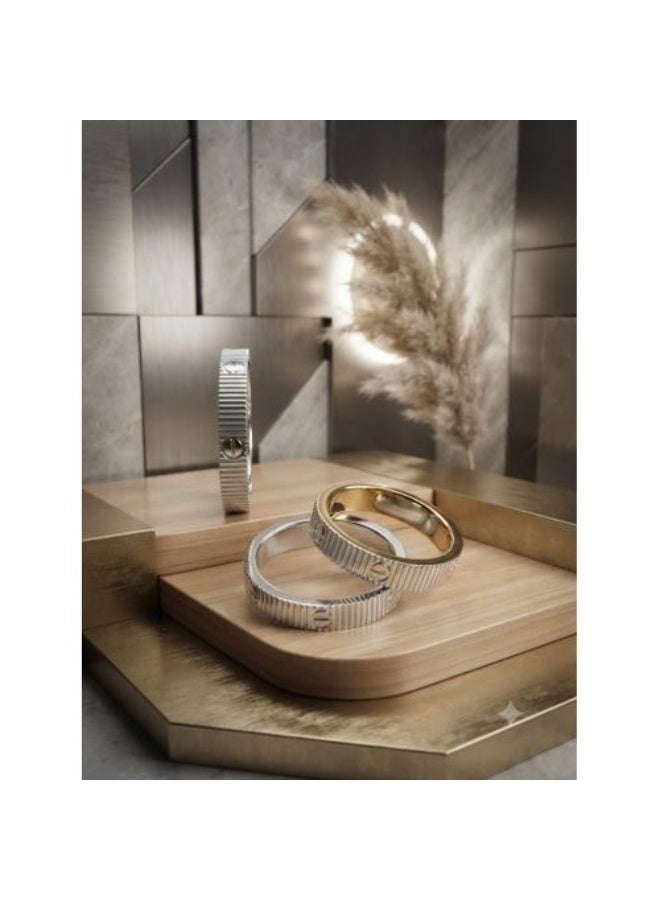 Silver-Tone Stainless Steel Band Rings with Textured Vertical Grooves and Engraved Details