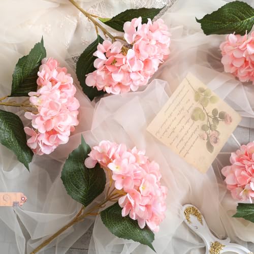Tifuly Pink Hydrangea Artificial Flowers - 5 pcs Realistic Single 18.9 in Long Stem Fake Silk Hydrangea Bouquets for Party Wedding Centerpieces Home Office Decor - Image 4