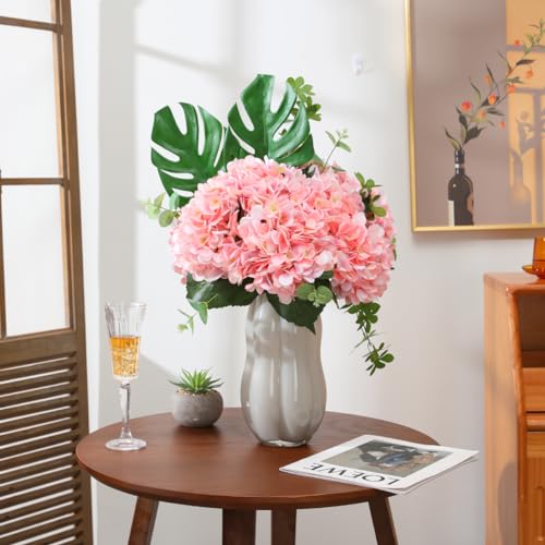 Tifuly Pink Hydrangea Artificial Flowers - 5 pcs Realistic Single 18.9 in Long Stem Fake Silk Hydrangea Bouquets for Party Wedding Centerpieces Home Office Decor - Image 2