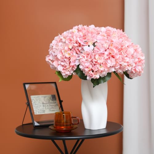 Tifuly Pink Hydrangea Artificial Flowers - 5 pcs Realistic Single 18.9 in Long Stem Fake Silk Hydrangea Bouquets for Party Wedding Centerpieces Home Office Decor - Image 5