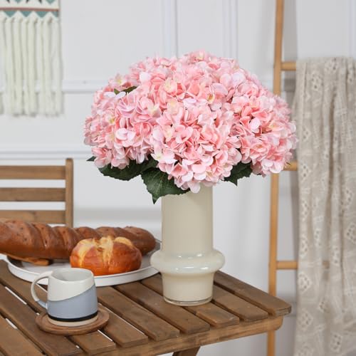 Tifuly Pink Hydrangea Artificial Flowers - 5 pcs Realistic Single 18.9 in Long Stem Fake Silk Hydrangea Bouquets for Party Wedding Centerpieces Home Office Decor - Image 3