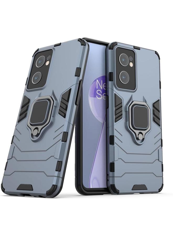 إيروريكس جراب متوافق مع هاتف Oneplus Nord Ce 2 5G بحلقة معدنية ومقبض وحامل مضاد للصدمات ومتين يعمل مع حامل السيارة المغناطيسي غطاء مزدوج الطبقات قوي باللون الأزرق الداكن - Image 1