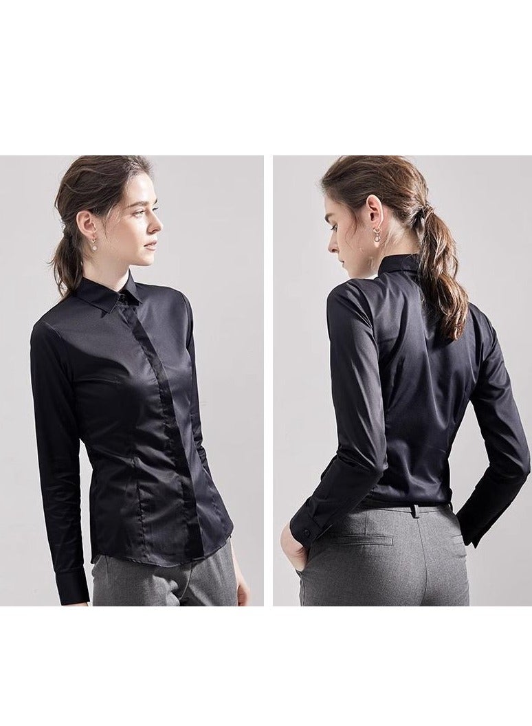 Women's Premium Black Summer Office Blouse – Non-Iron, Wrinkle-Resistant, Lightweight Long Sleeve Dress Shirt for Professional Work & Business Commuting  - Image 1