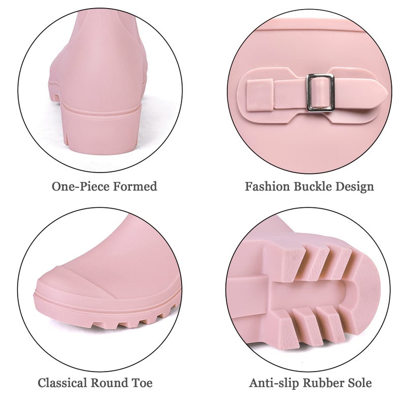 DKSUKO Women's Tall Rain Boots Garden Boots Waterproof Wellington Rubber Boots(7 B(M) US, Matte Pink) - Image 5