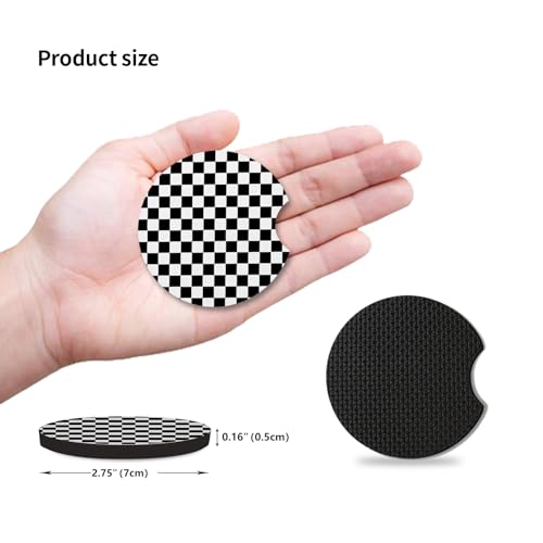 Adastrah Cute Car Coasters for Cup Holders, 2 Pack Absorbent Universal Neoprene Car Coasters with Finger Slot, Auto Accessories for Women & Men,2.56"(Black/White) - Image 4