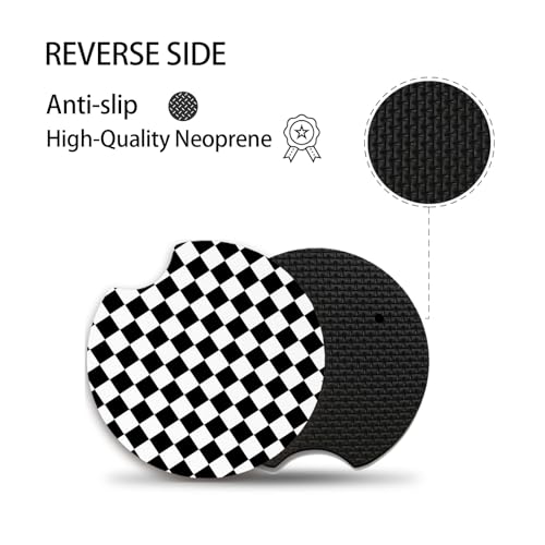 Adastrah Cute Car Coasters for Cup Holders, 2 Pack Absorbent Universal Neoprene Car Coasters with Finger Slot, Auto Accessories for Women & Men,2.56"(Black/White) - Image 3