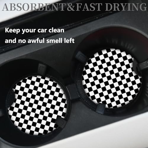 Adastrah Cute Car Coasters for Cup Holders, 2 Pack Absorbent Universal Neoprene Car Coasters with Finger Slot, Auto Accessories for Women & Men,2.56"(Black/White) - Image 2