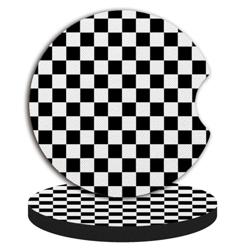 Adastrah Cute Car Coasters for Cup Holders, 2 Pack Absorbent Universal Neoprene Car Coasters with Finger Slot, Auto Accessories for Women & Men,2.56"(Black/White) - Image 5