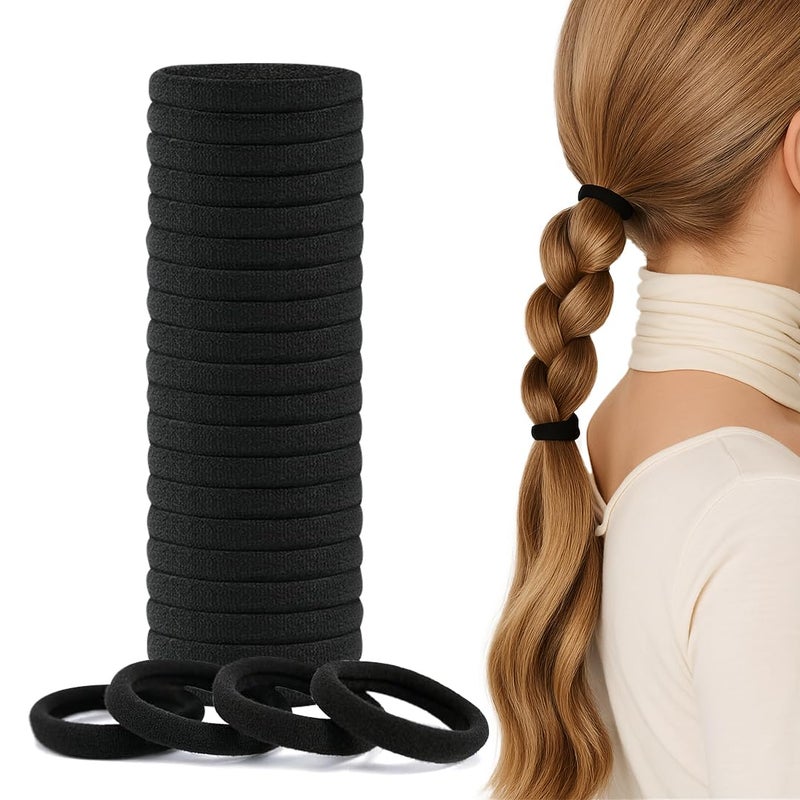 Multibrite Black Elastic Hair Ties, Soft Cotton Stretchable Rubber Bands, Non-Slip For Medium, Thick & Thin Hair, Pain-Free, Hair Styling Accessories, Ponytail, Scrunchy, For Women (Pack of 20) - Image 1