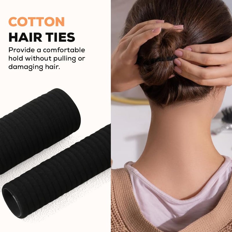 Multibrite Black Elastic Hair Ties, Soft Cotton Stretchable Rubber Bands, Non-Slip For Medium, Thick & Thin Hair, Pain-Free, Hair Styling Accessories, Ponytail, Scrunchy, For Women (Pack of 20) - Image 3