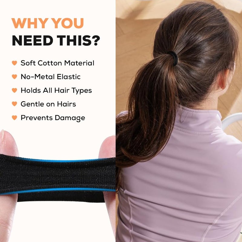 Multibrite Black Elastic Hair Ties, Soft Cotton Stretchable Rubber Bands, Non-Slip For Medium, Thick & Thin Hair, Pain-Free, Hair Styling Accessories, Ponytail, Scrunchy, For Women (Pack of 20) - Image 2
