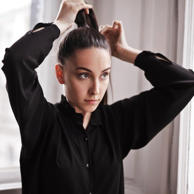 Multibrite Black Elastic Hair Ties, Soft Cotton Stretchable Rubber Bands, Non-Slip For Medium, Thick & Thin Hair, Pain-Free, Hair Styling Accessories, Ponytail, Scrunchy, For Women (Pack of 20) - Image 4