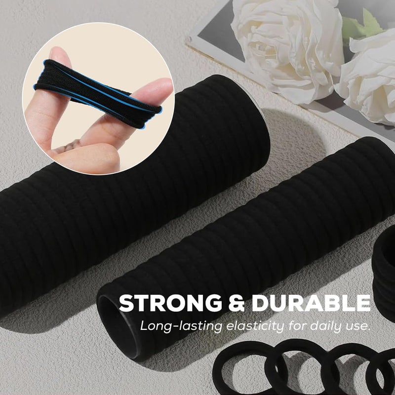 Multibrite Black Elastic Hair Ties, Soft Cotton Stretchable Rubber Bands, Non-Slip For Medium, Thick & Thin Hair, Pain-Free, Hair Styling Accessories, Ponytail, Scrunchy, For Women (Pack of 20) - Image 5