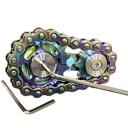 Bitopbi Sprocket Fidgets Chain Stainless Steel Fidget Cube Gears Linkage Bike Chain Novelty Fidget Block Kinetic Desk Toy Metal EDC Focus Meditation Break Bad Habits ADHD (Rainbow) - Image 2