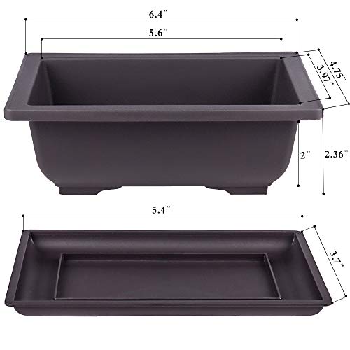 MUZHI 6PCS/Pack Retro Style Basin Plastic Flower Pot 6.5 Inch Flower Bonsai Tree Plant Bowl Nursery Pots Maceta Cuadrada Simulational Purple Sands Pots with Tray Rectangle Small - Image 2