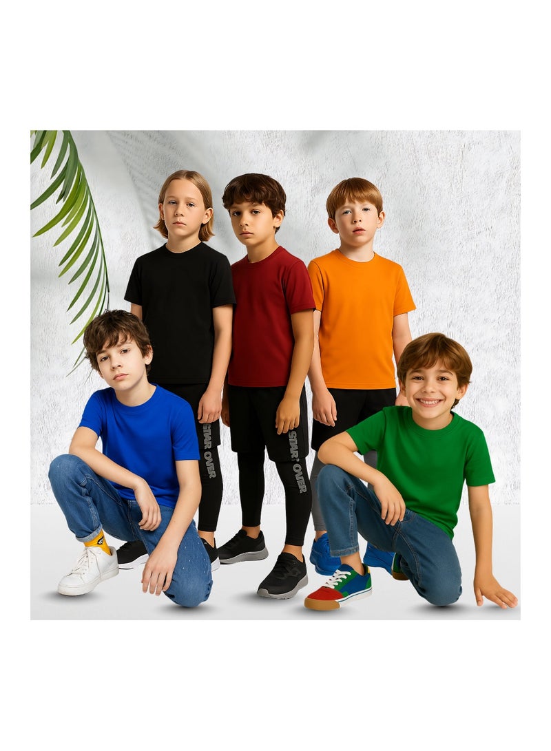 برينت شوب فور مي مجموعة من 5 تيشيرتات قطنية بأكمام قصيرة ورقبة دائرية وقميص سادة للأولاد والبنات للجنسين - Image 4