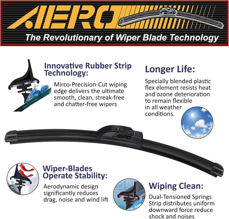Aero Voyager 22" + 17" Premium All-Season OEM Quality Windshield Wiper Blades with Extra Rubber Refill + 1 Year Warranty (Set of 2) - Image 3