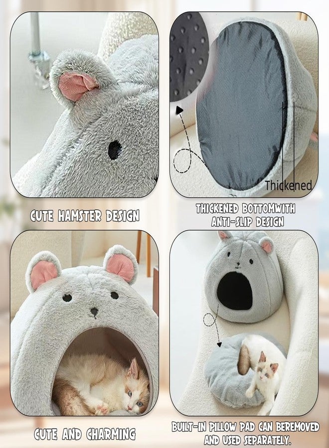 Cozy Mouse Ear Pet Cave Bed Ultra-Soft Gray Plush cave Bed, Cat Cave Beds Cat House Cat Tent with Removable Washable Cushioned Pillow, Cat Beds&Dog Beds,Perfect for Small & Medium Pets(Big) - Image 3