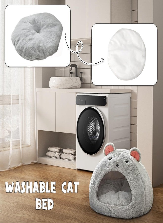 Cozy Mouse Ear Pet Cave Bed Ultra-Soft Gray Plush cave Bed, Cat Cave Beds Cat House Cat Tent with Removable Washable Cushioned Pillow, Cat Beds&Dog Beds,Perfect for Small & Medium Pets(Big) - Image 4