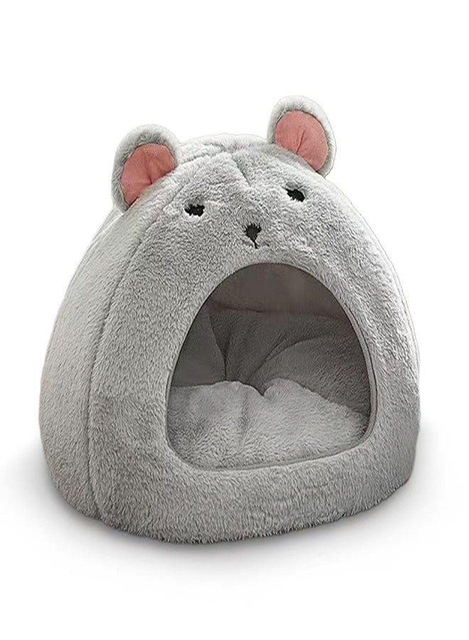 Cozy Mouse Ear Pet Cave Bed Ultra-Soft Gray Plush cave Bed, Cat Cave Beds Cat House Cat Tent with Removable Washable Cushioned Pillow, Cat Beds&Dog Beds,Perfect for Small & Medium Pets(Big) - Image 1