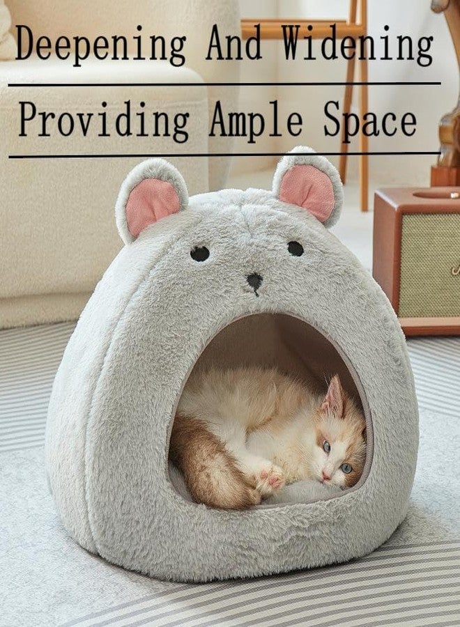 Cozy Mouse Ear Pet Cave Bed Ultra-Soft Gray Plush cave Bed, Cat Cave Beds Cat House Cat Tent with Removable Washable Cushioned Pillow, Cat Beds&Dog Beds,Perfect for Small & Medium Pets(Big) - Image 5