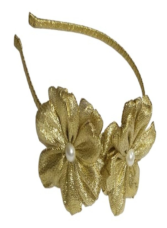 Belleza Crafting with Creativity Handmade Golden Hairband with 2 Flowers F2BH1 PatternA1 (Pack of 1) - Image 1