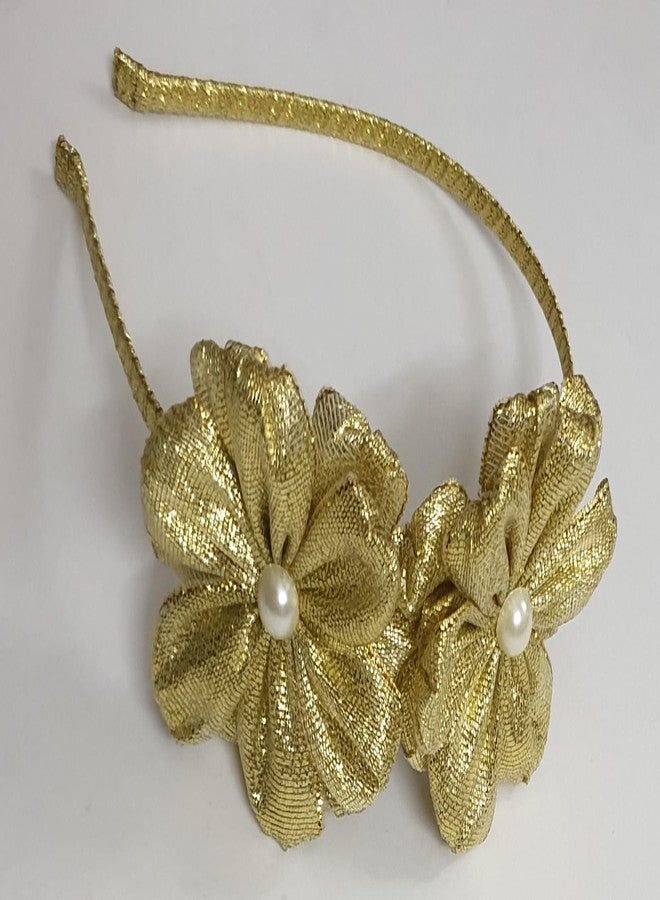 Belleza Crafting with Creativity Handmade Golden Hairband with 2 Flowers F2BH1 PatternA1 (Pack of 1) - Image 4
