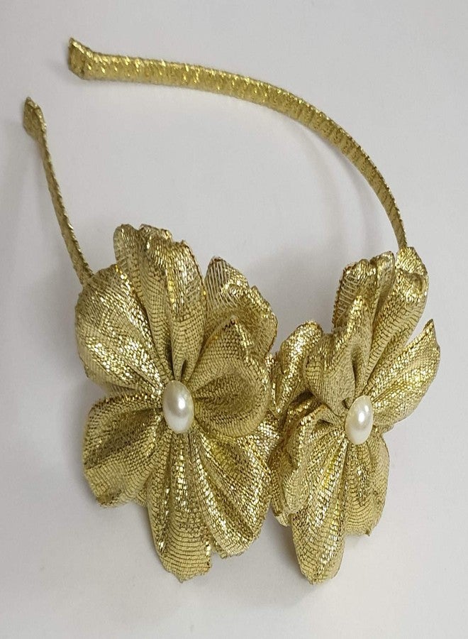 Belleza Crafting with Creativity Handmade Golden Hairband with 2 Flowers F2BH1 PatternA1 (Pack of 1) - Image 2