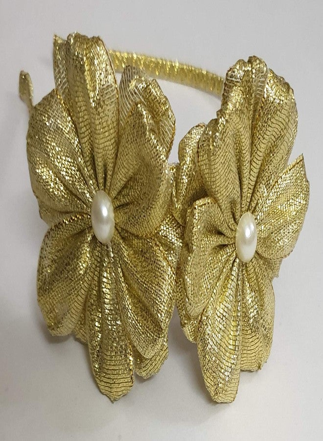 Belleza Crafting with Creativity Handmade Golden Hairband with 2 Flowers F2BH1 PatternA1 (Pack of 1) - Image 3