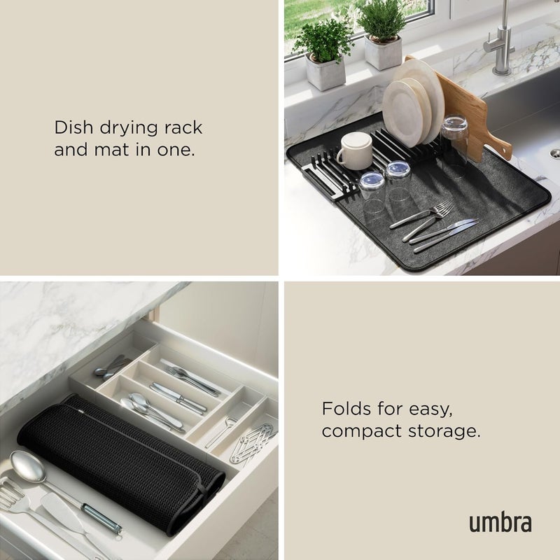 Umbra Udry Dish Rack and Microfiber Drying Mat SpaceSaving Design Folds Up for Easy Storage Basic Rack Black - Image 4