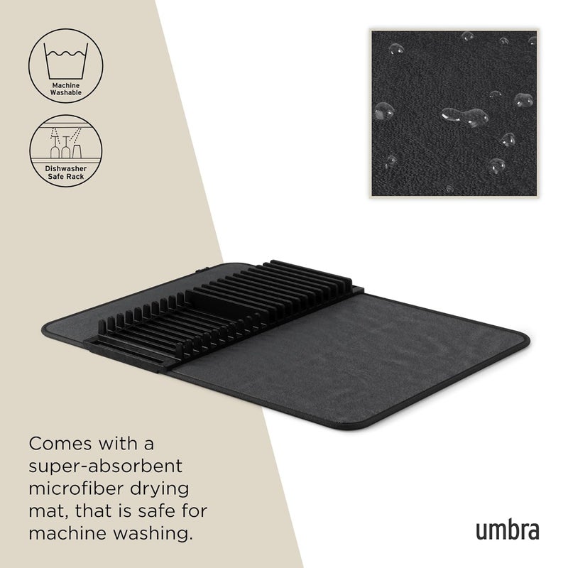 Umbra Udry Dish Rack and Microfiber Drying Mat SpaceSaving Design Folds Up for Easy Storage Basic Rack Black - Image 5
