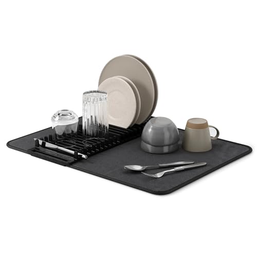 Umbra Udry Dish Rack and Microfiber Drying Mat SpaceSaving Design Folds Up for Easy Storage Basic Rack Black - Image 1