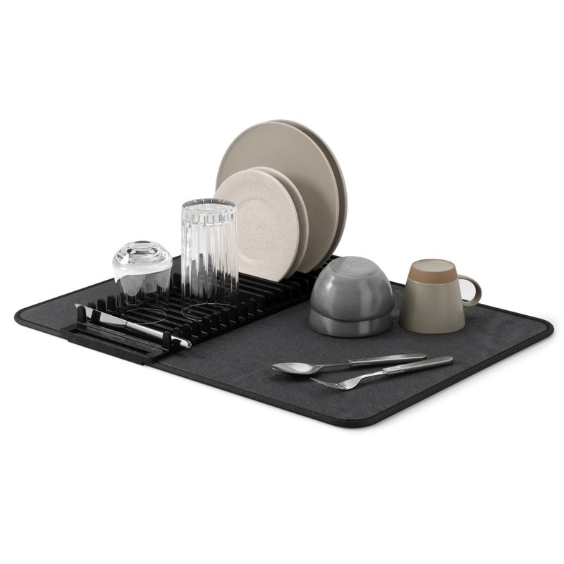 Umbra Udry Dish Rack and Microfiber Drying Mat SpaceSaving Design Folds Up for Easy Storage Basic Rack Black - Image 2
