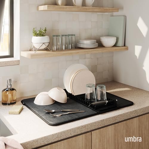 Umbra Udry Dish Rack and Microfiber Drying Mat SpaceSaving Design Folds Up for Easy Storage Basic Rack Black - Image 3