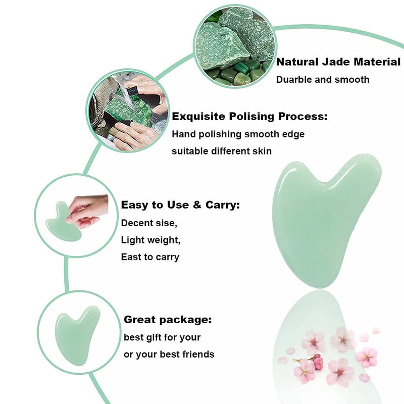 Ditind Gua Sha, Jade Stone Gua Sha Massage Tool, Guasha Tool for Face and Body Skin Massage. Gua Sha Set for Toxins Prevents Wrinkles for SPA Acupuncture, Therapy Trigger Point Treatment. - Image 3
