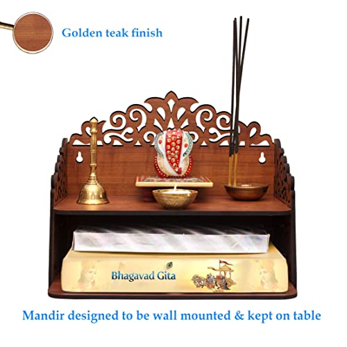 Heartily® Navrang Beautiful Wooden Pooja Stand for Home Mandir and Office Puja - Wall Product (H-9.5, L-12, W-8.5 Inch) - Image 2