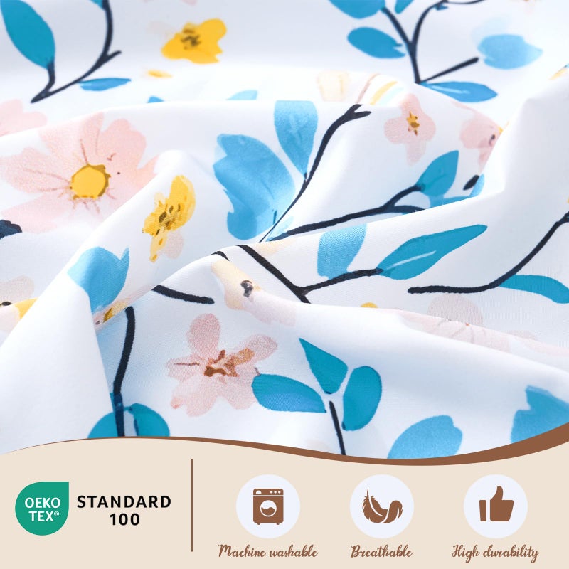 LONAVA King Size 6 Pieces Botanical Bed Sheet Set, Deep Pocket Sky Blue Fitted Sheet & Breathable Begonia Patterned Flat Sheets, Premium Microfiber, Floral Printed Bed Sheets - Image 5