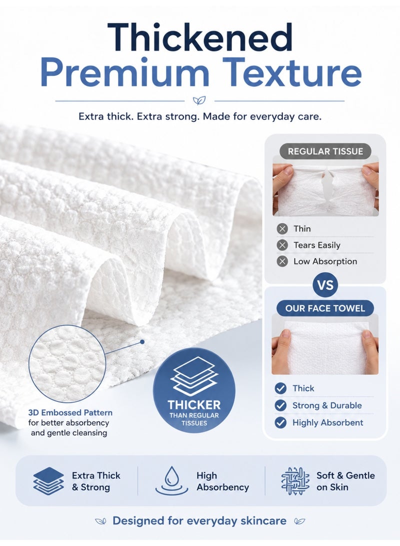Eworld Disposable Face Towels, Ultra Soft Thickened Biodegradable Facial Cleansing Towels, Dry & Wet Face Tissue for Sensitive Skin, Makeup Remover, Daily Skincare, Beauty, Travel, Lint-Free & Highly Absorbent, 1 Box (50 Count) - Image 3