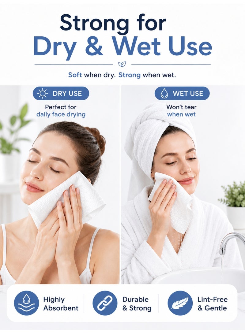 Eworld Disposable Face Towels, Ultra Soft Thickened Biodegradable Facial Cleansing Towels, Dry & Wet Face Tissue for Sensitive Skin, Makeup Remover, Daily Skincare, Beauty, Travel, Lint-Free & Highly Absorbent, 1 Box (50 Count) - Image 2