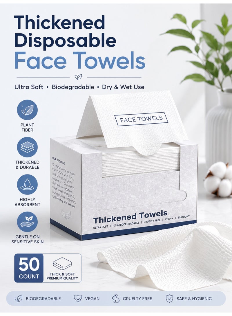 Eworld Disposable Face Towels, Ultra Soft Thickened Biodegradable Facial Cleansing Towels, Dry & Wet Face Tissue for Sensitive Skin, Makeup Remover, Daily Skincare, Beauty, Travel, Lint-Free & Highly Absorbent, 1 Box (50 Count) - Image 1