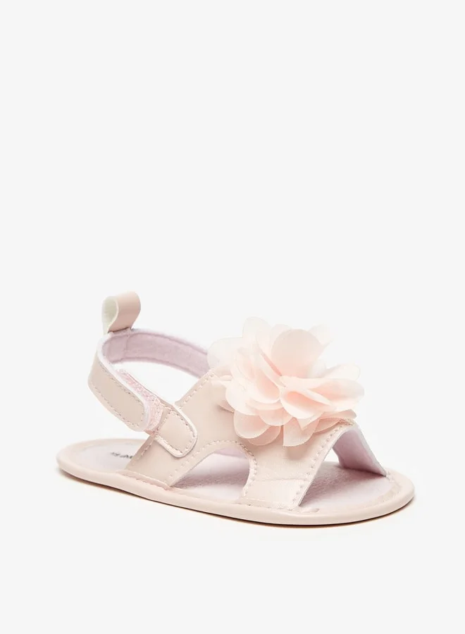 Flora Bella By Shoexpress Girl's Floral Applique Backstrap Booties With Hook And Loop Closure