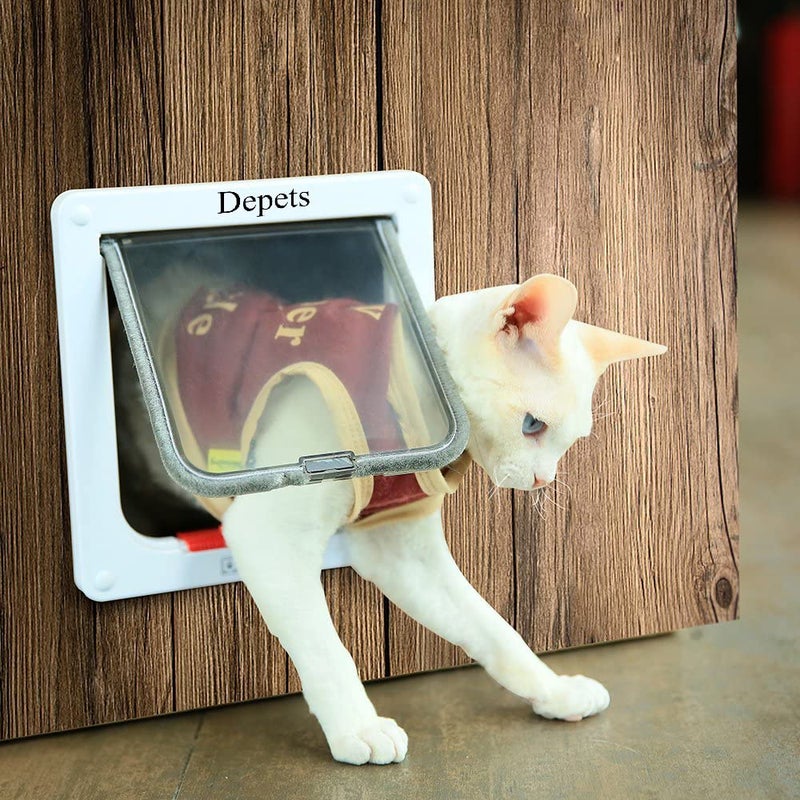 Depets Large Cat Door (Outer Size 9.9" x 9.2"), 4 Way Locking Cat Flap Door for Interior Exterior Doors, Weatherproof Pet Door for Circumference < 23" - Image 2