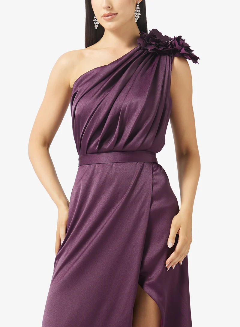 Namshi x  One Shoulder Draped Evening Gown with Crosage Detail for Women | Best Price UAE