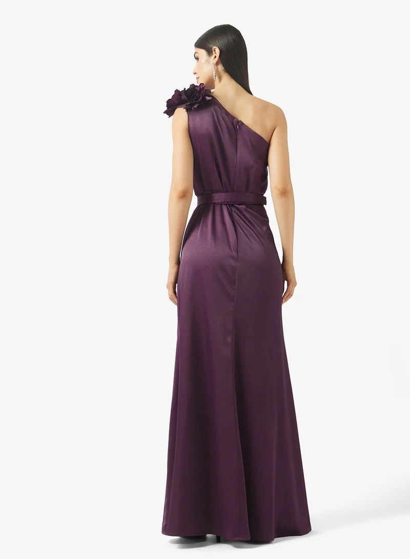 Namshi x One Shoulder Draped Evening Gown with Crosage Detail