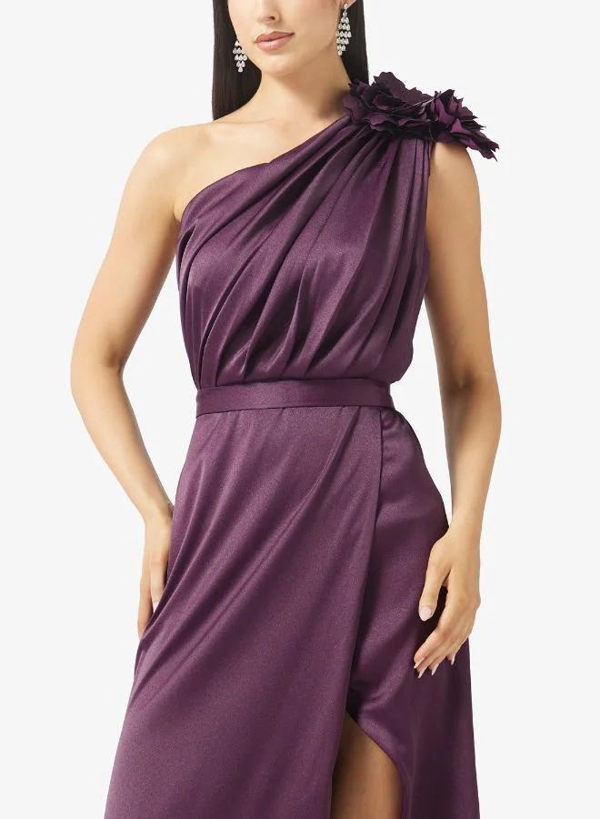 Namshi X  One Shoulder Draped Evening Gown with Crosage Detail for Women | Best Price UAE
