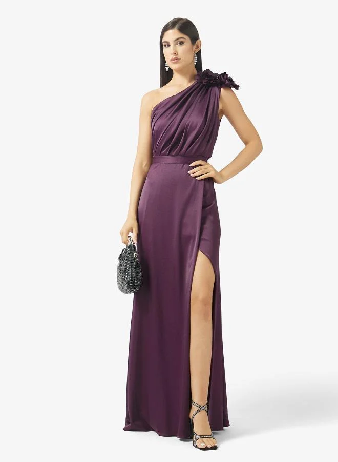 Namshi X  One Shoulder Draped Evening Gown with Crosage Detail for Women | Best Price UAE